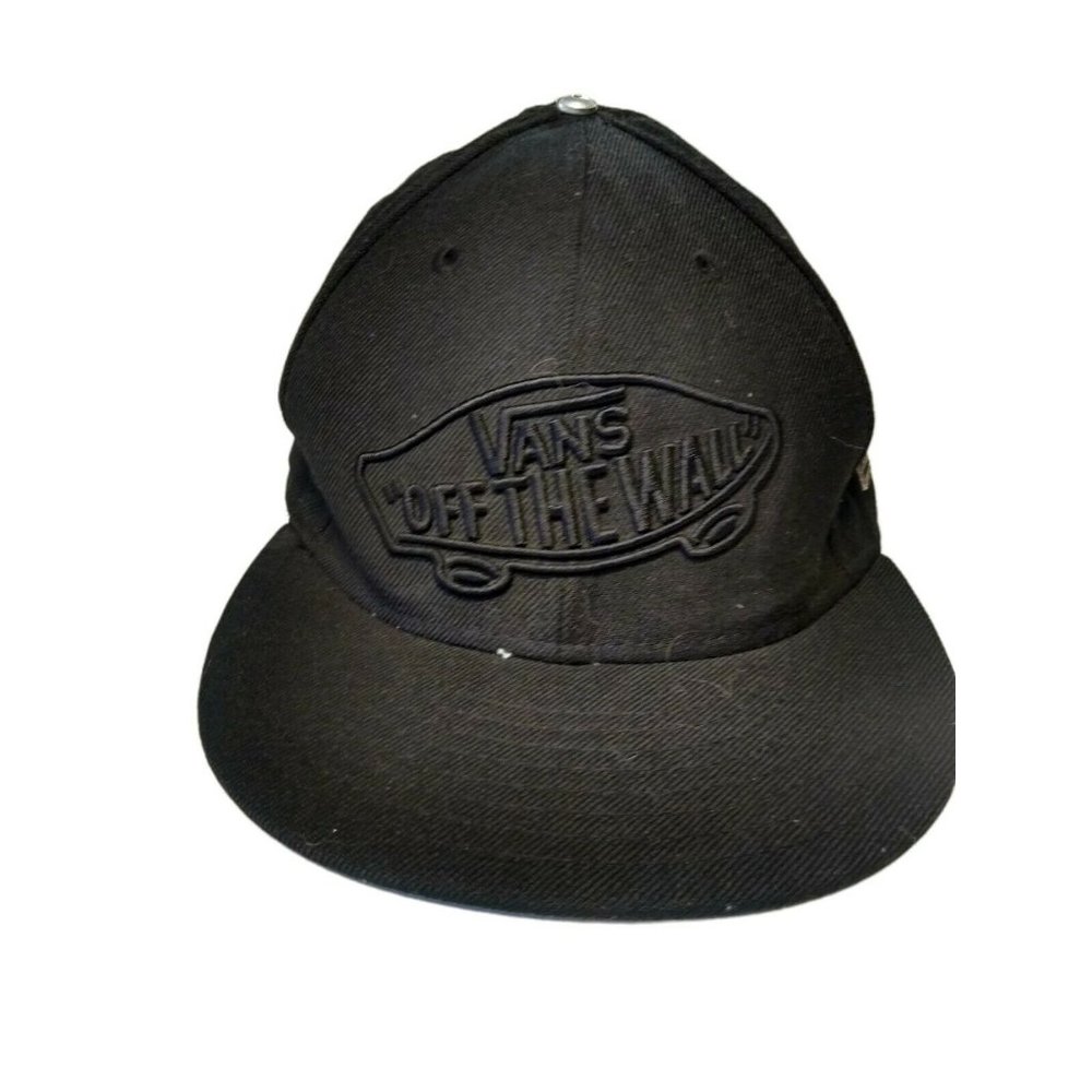 Vans Off The Wall Black Logo on Black Fitted New Era Flatbill Hat 7&1/8